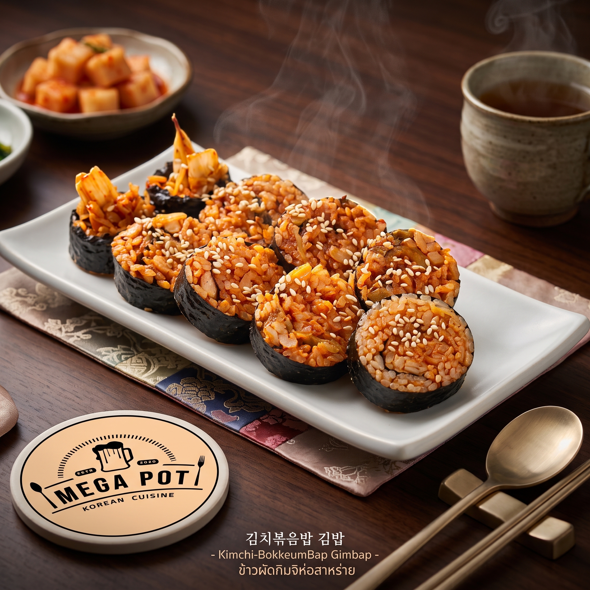 김치볶음밥 김밥 - Kimchi-BokkeumBap Gimbap - ข้าวผัดกิมจิห่อสาหร่าย